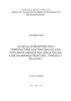 prikaz prve stranice dokumenta Utjecaj atmosfere peći i temperature austenitizacije kod toplinske obrade kaljenja čelika C45E na mikrostrukturu, tvrdoću i žilavost